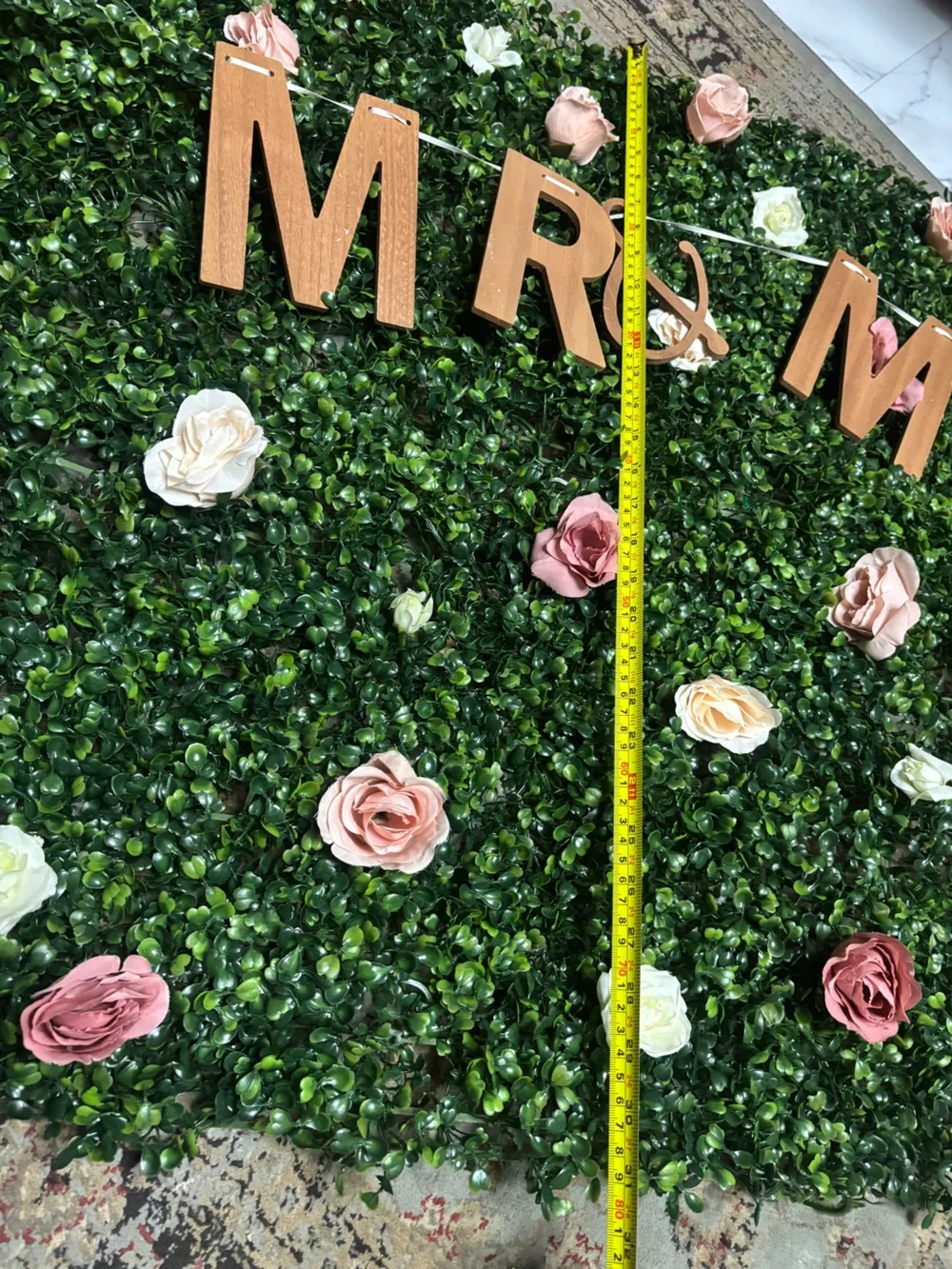 Green Boxwood Floral Wall Panel Mr and Mrs Wedding Bridal Shower